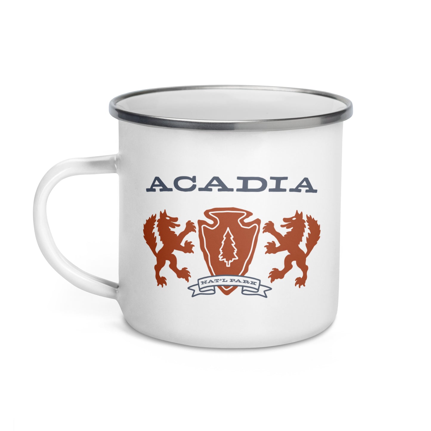 Acadia National Park Heraldry Enamel Camp Mug Front