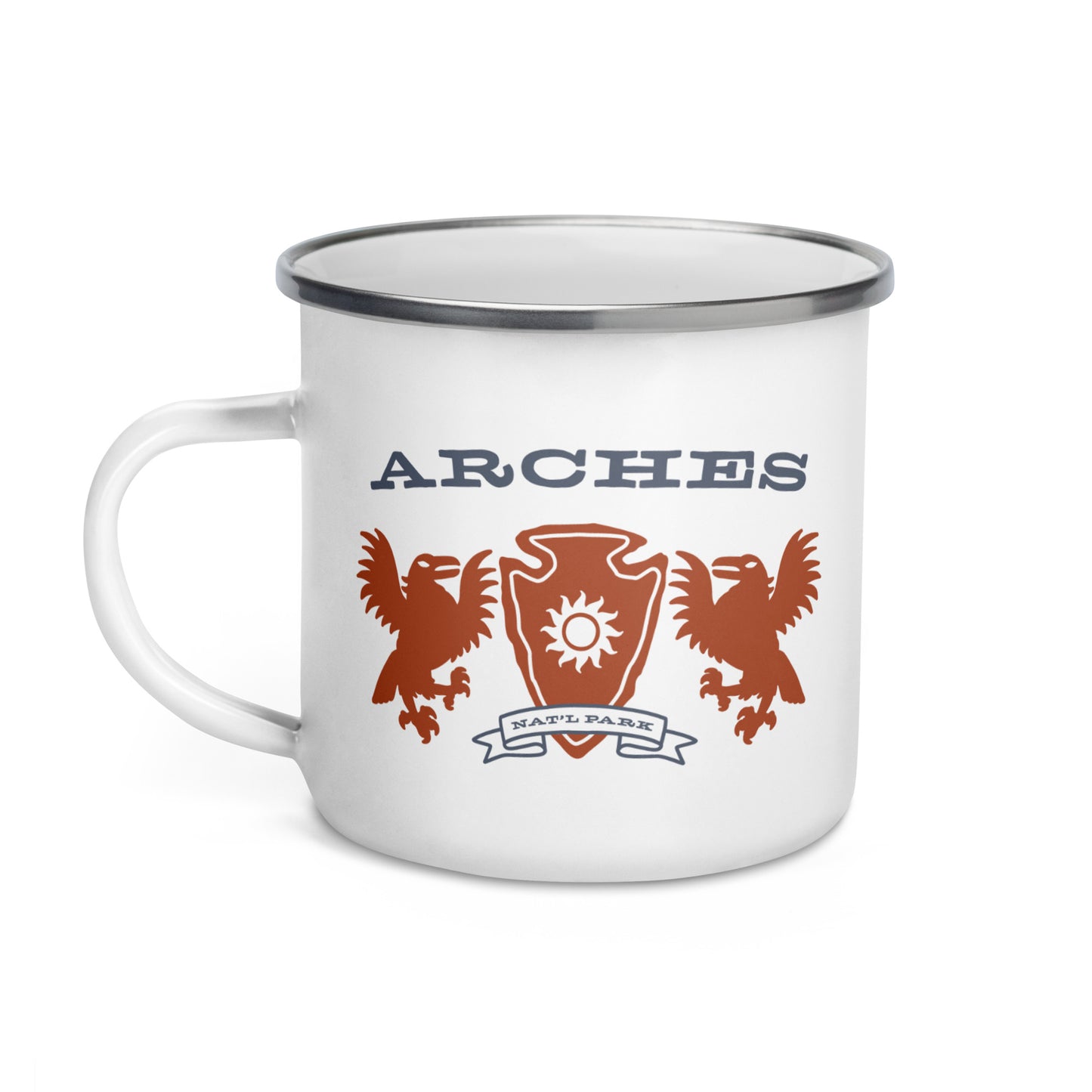 Arches National Park Heraldry Enamel Camp Mug Front