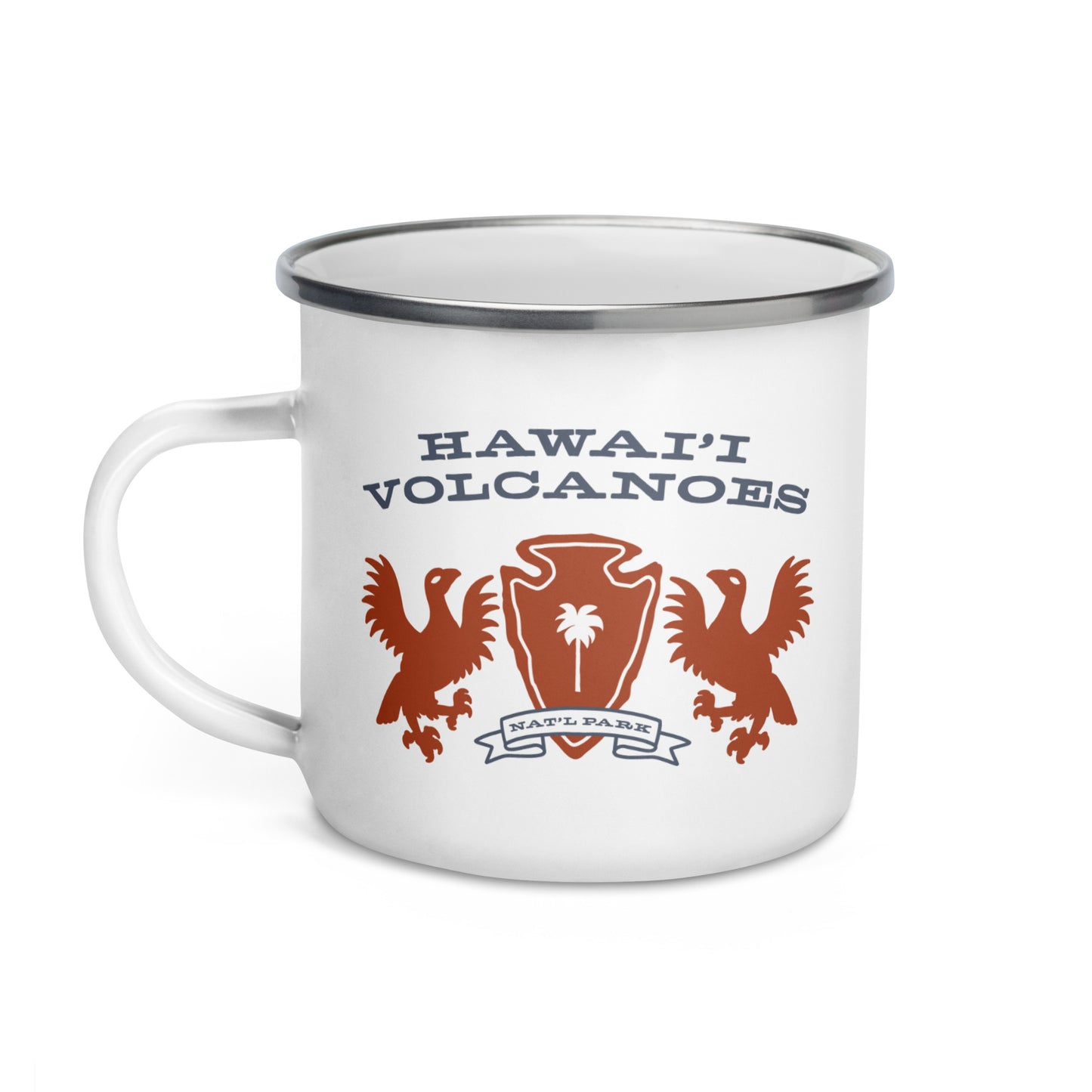 Hawaii Volcanoes National Park Heraldry Enamel Camp Mug Front