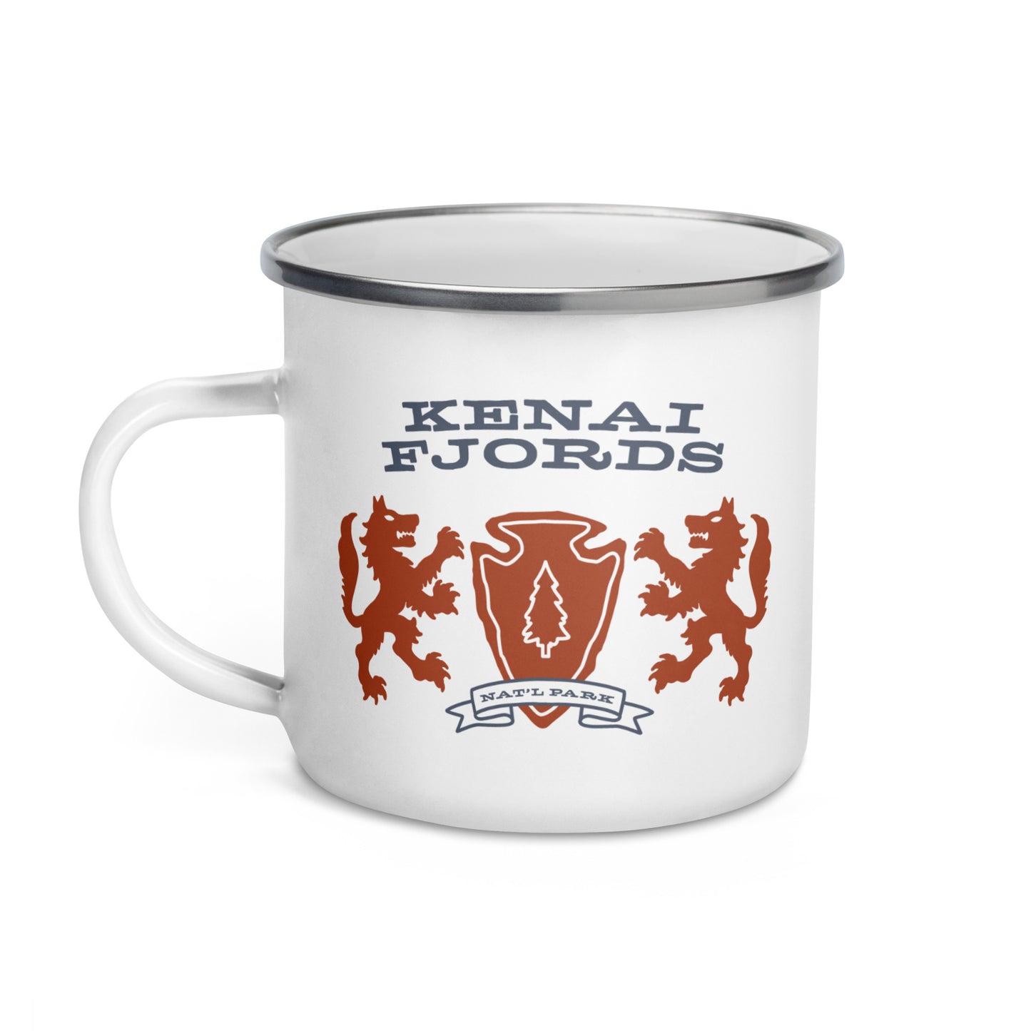 Kenai Fjords National Park Heraldry Enamel Camp Mug Front