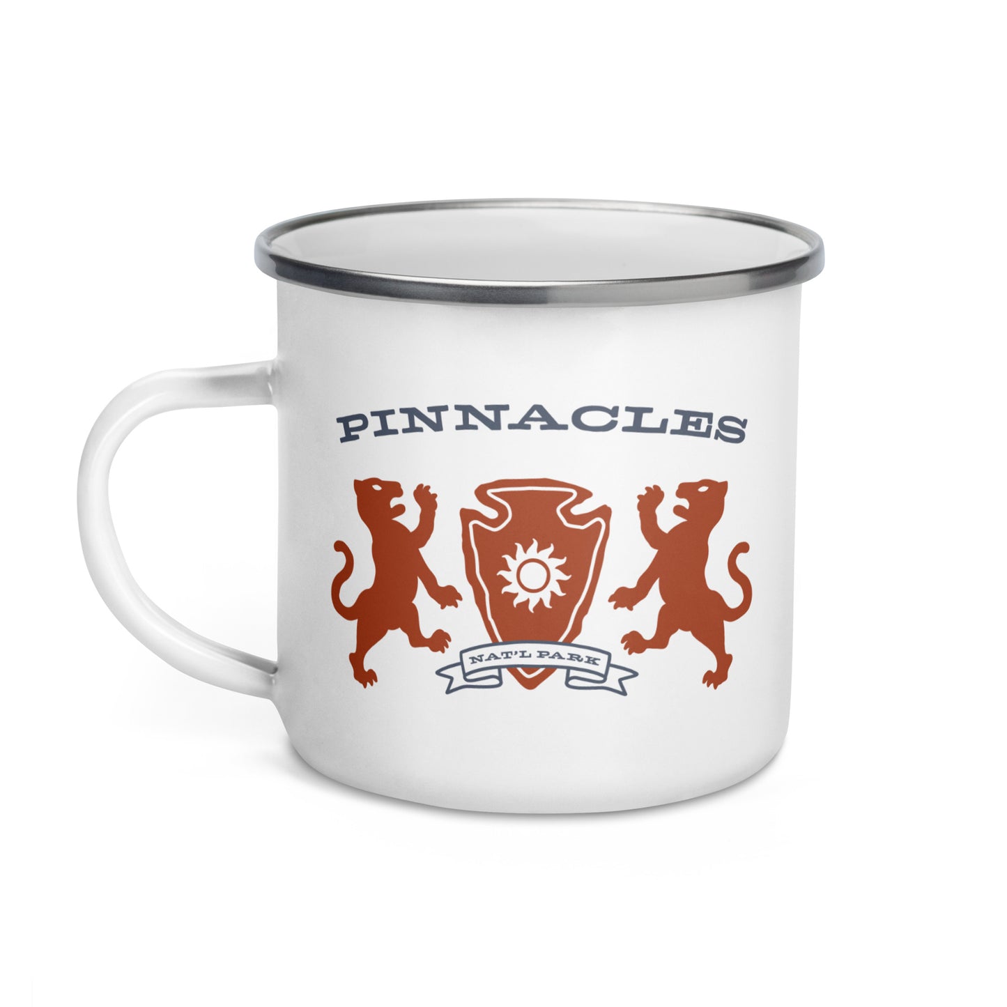 Pinnacles National Park Heraldry Enamel Camp Mug Front