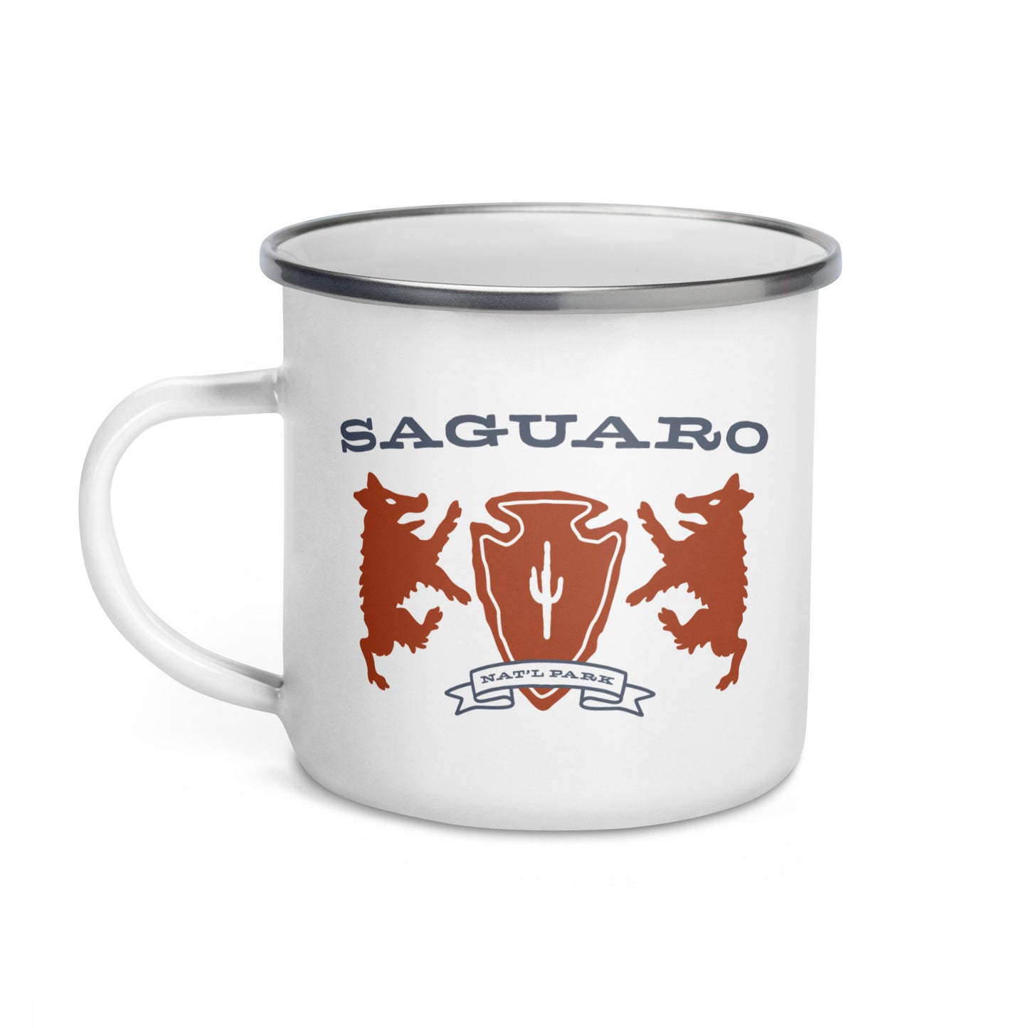 Saguaro National Park Heraldry Enamel Camp Mug Front