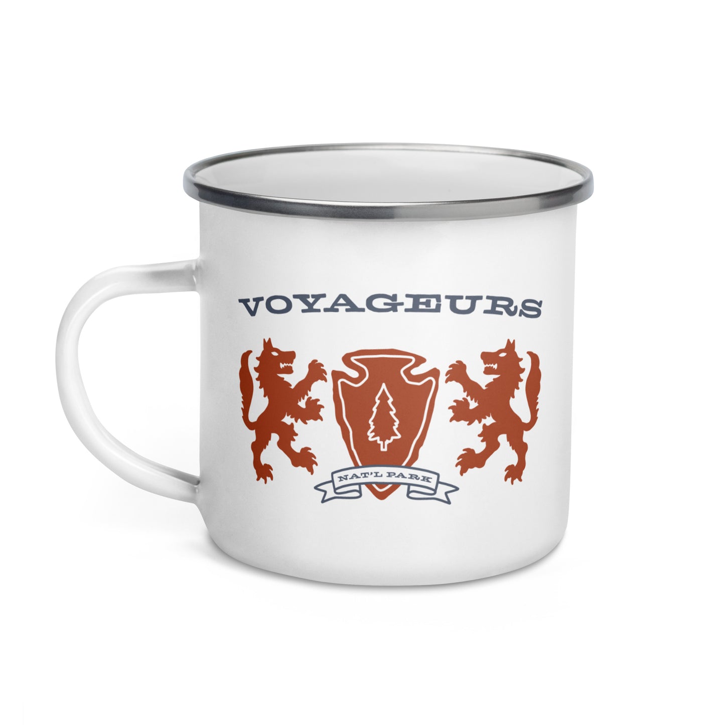 Voyageurs National Park Heraldry Enamel Camp Mug Front