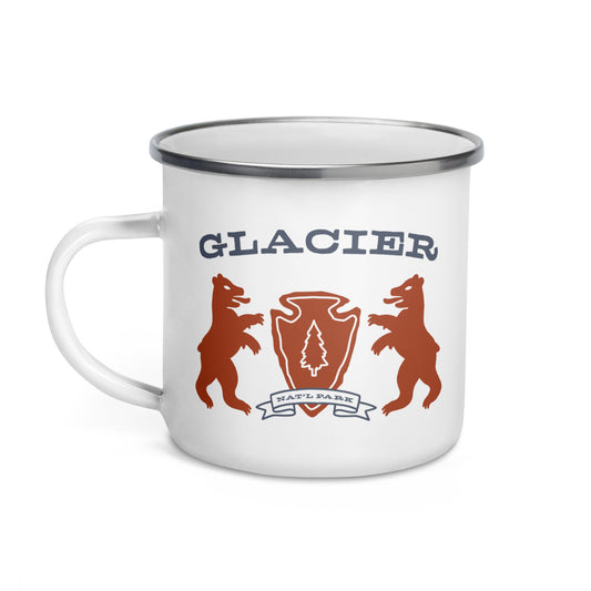Glacier National Park Heraldry Enamel Camp Mug Front