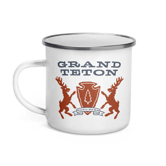 Grand Teton National Park Heraldry Enamel Camp Mug Front