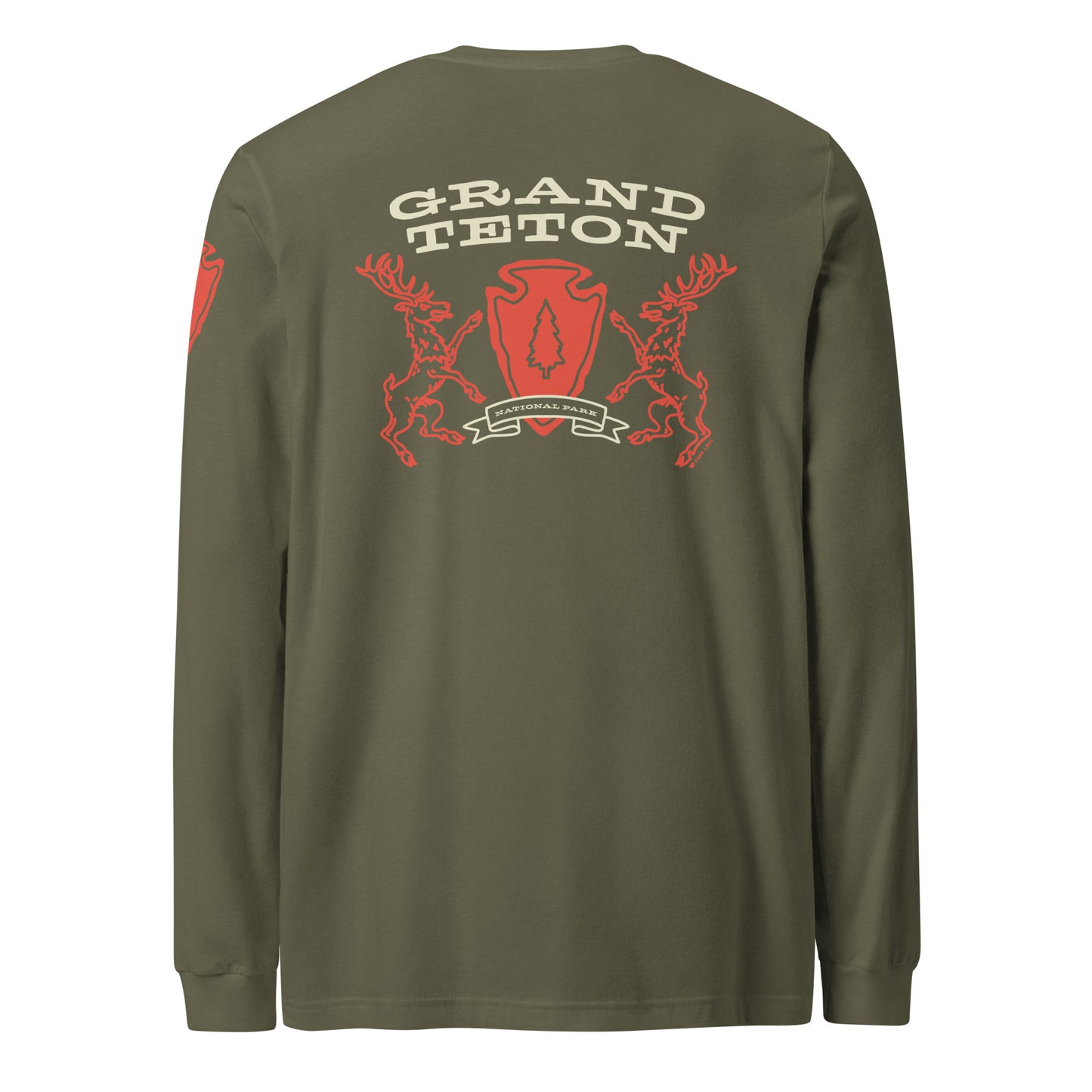 Grand Teton National Park Heraldry Long Sleeve Shirt Green Back