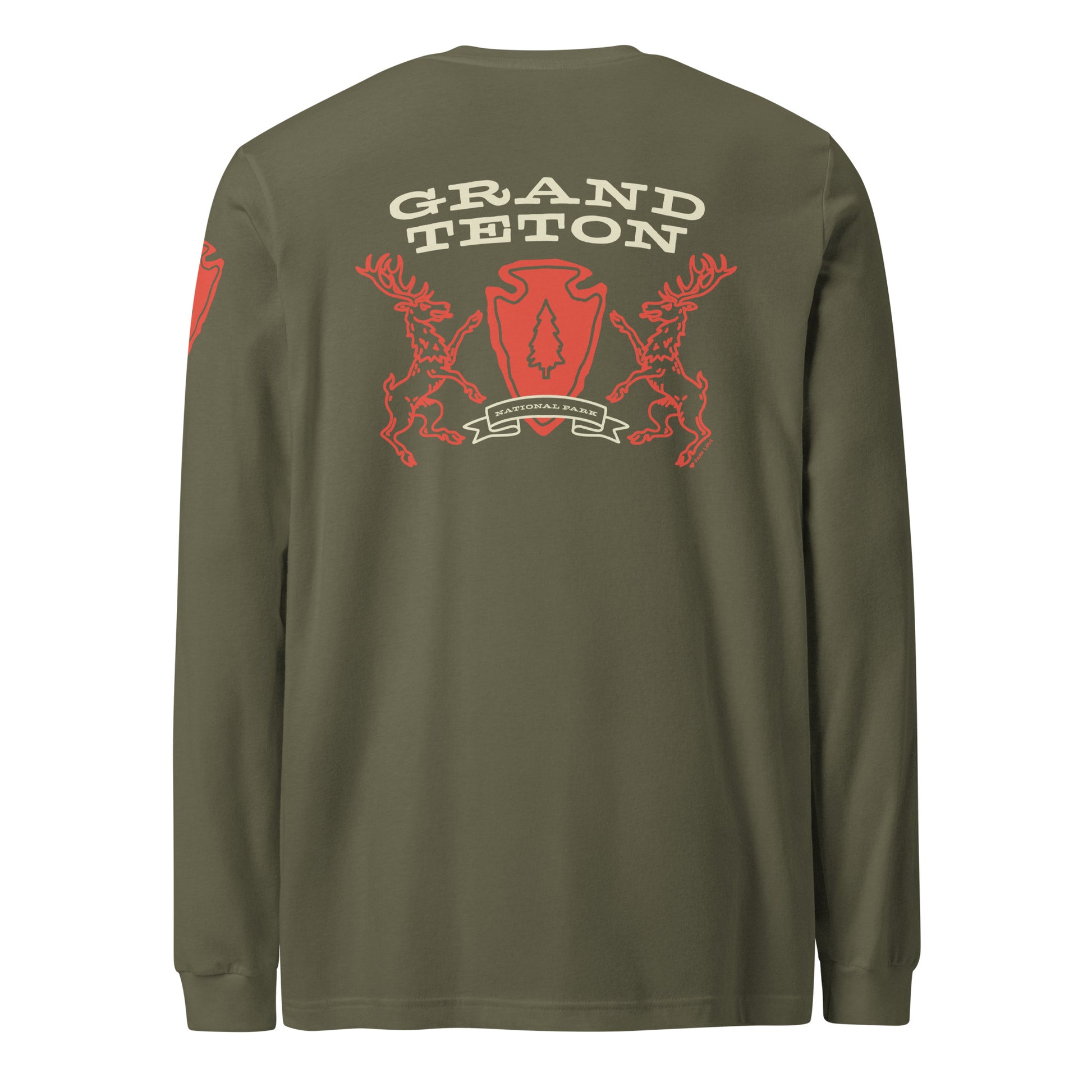 Grand Teton National Park Heraldry Long Sleeve Shirt Green Back