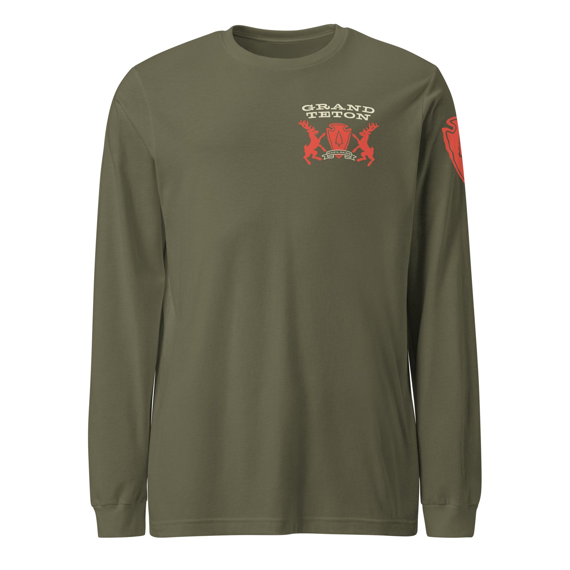 Grand Teton National Park Heraldry Long Sleeve Shirt Green Front
