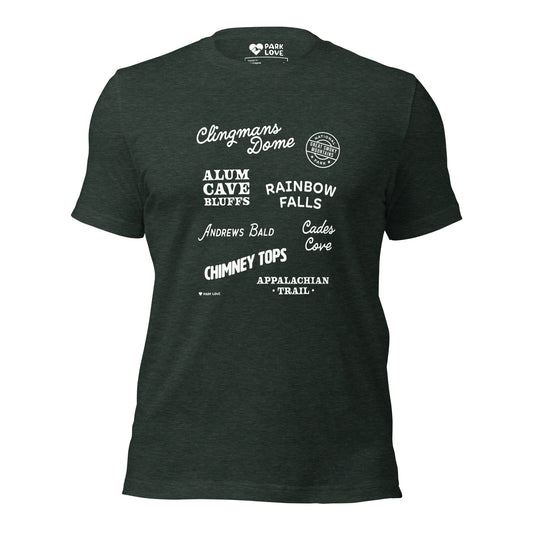 Great Smoky Mountains National Park Destinations Tee Shirt Green