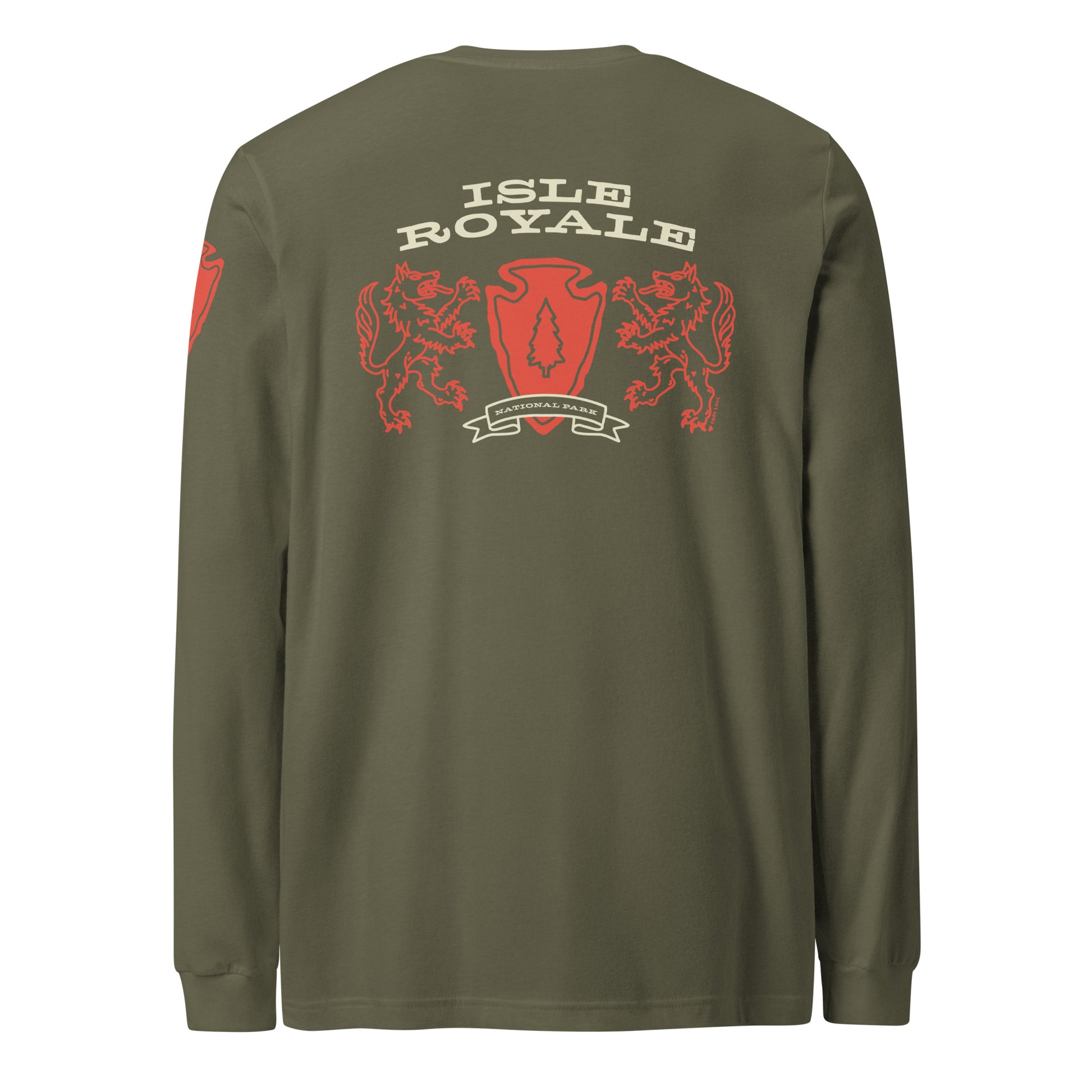 Isle Royale National Park Heraldry Long Sleeve Shirt Green Back