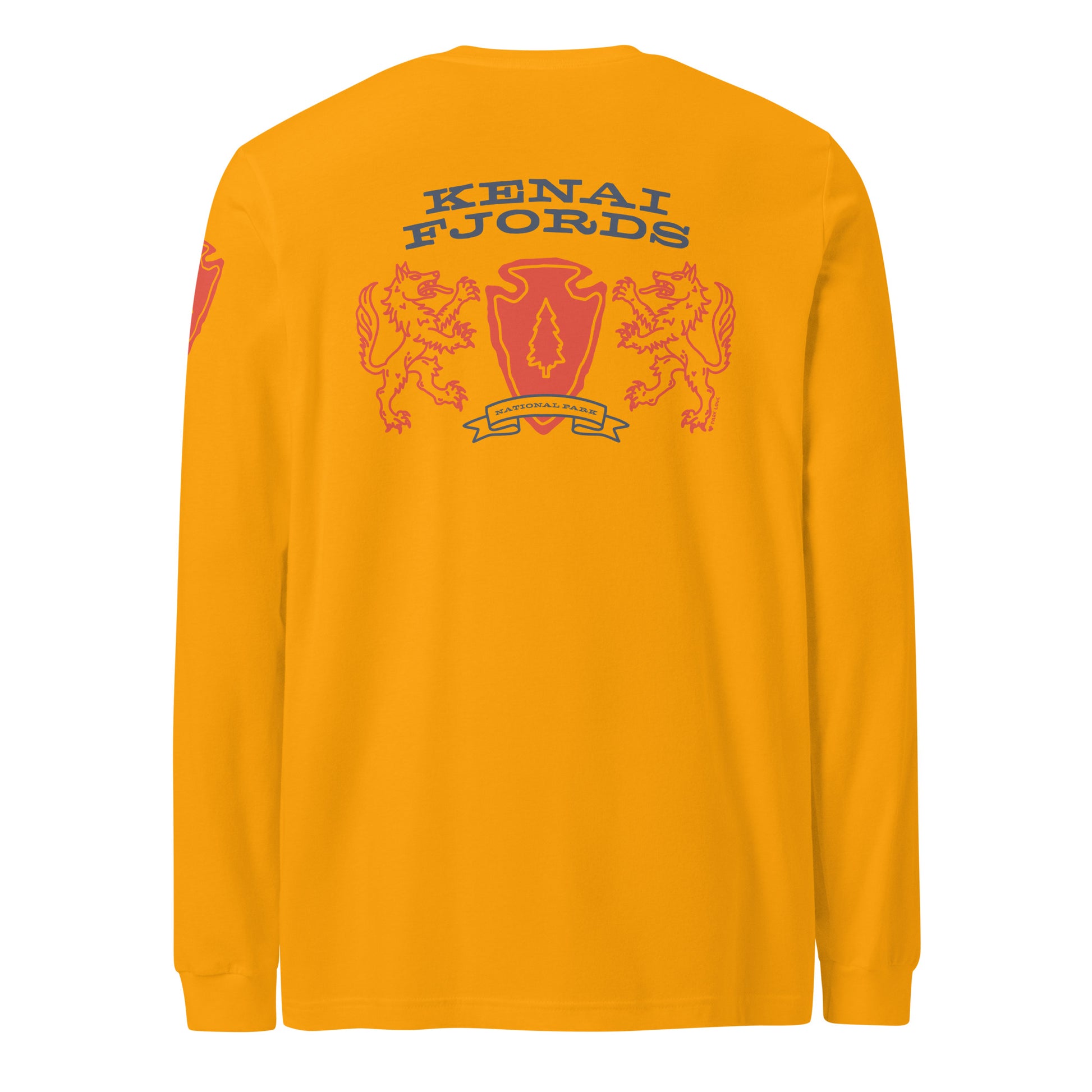 Kenai Fjords National Park Heraldry Long Sleeve Shirt Gold Back