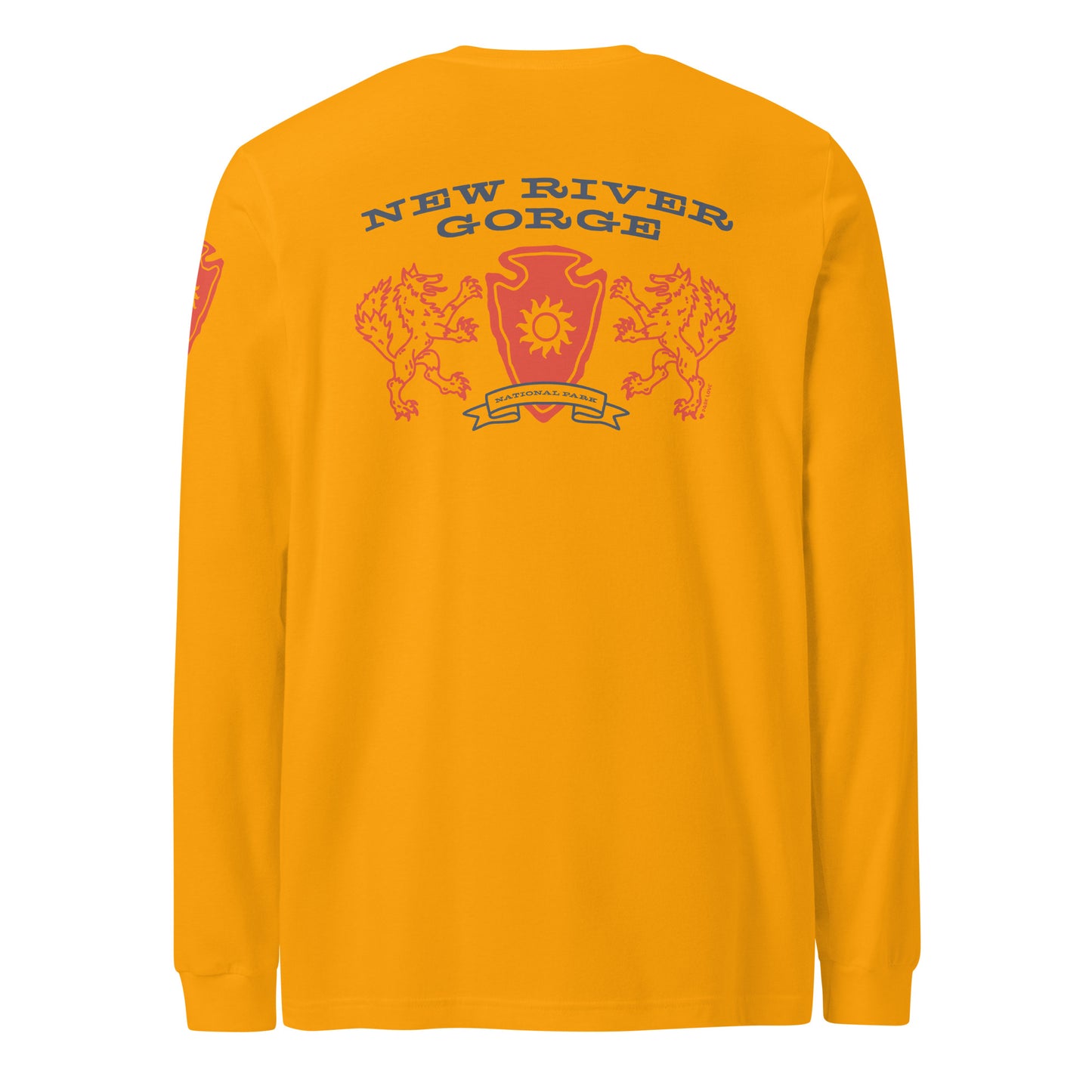 New River Gorge National Park Heraldry Long Sleeve Shirt Gold Back