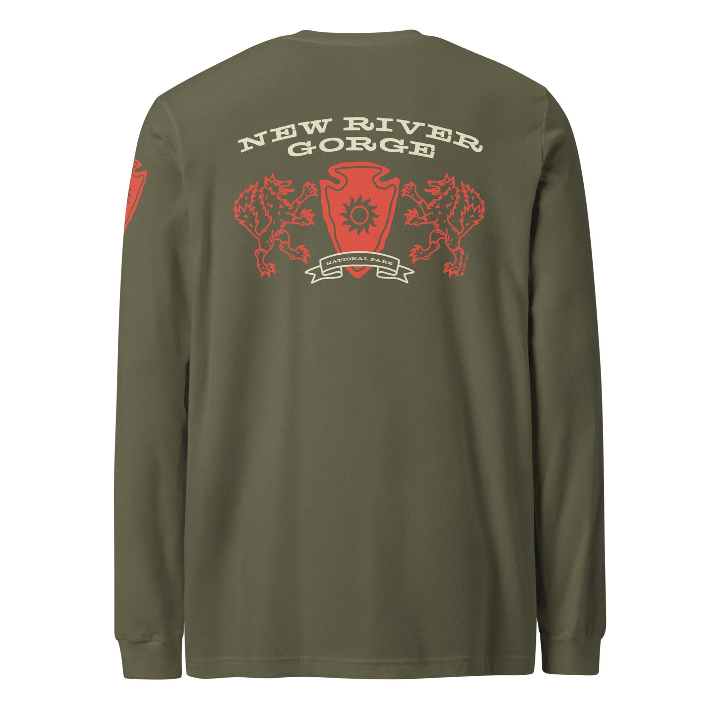 New River Gorge National Park Heraldry Long Sleeve Shirt Green Back