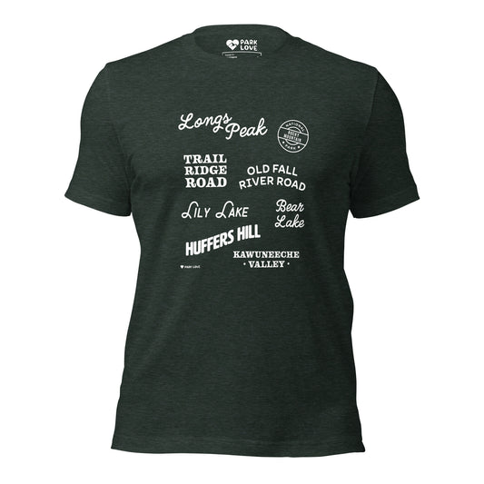 Rocky Mountain National Park Destinations Tee Shirt Green