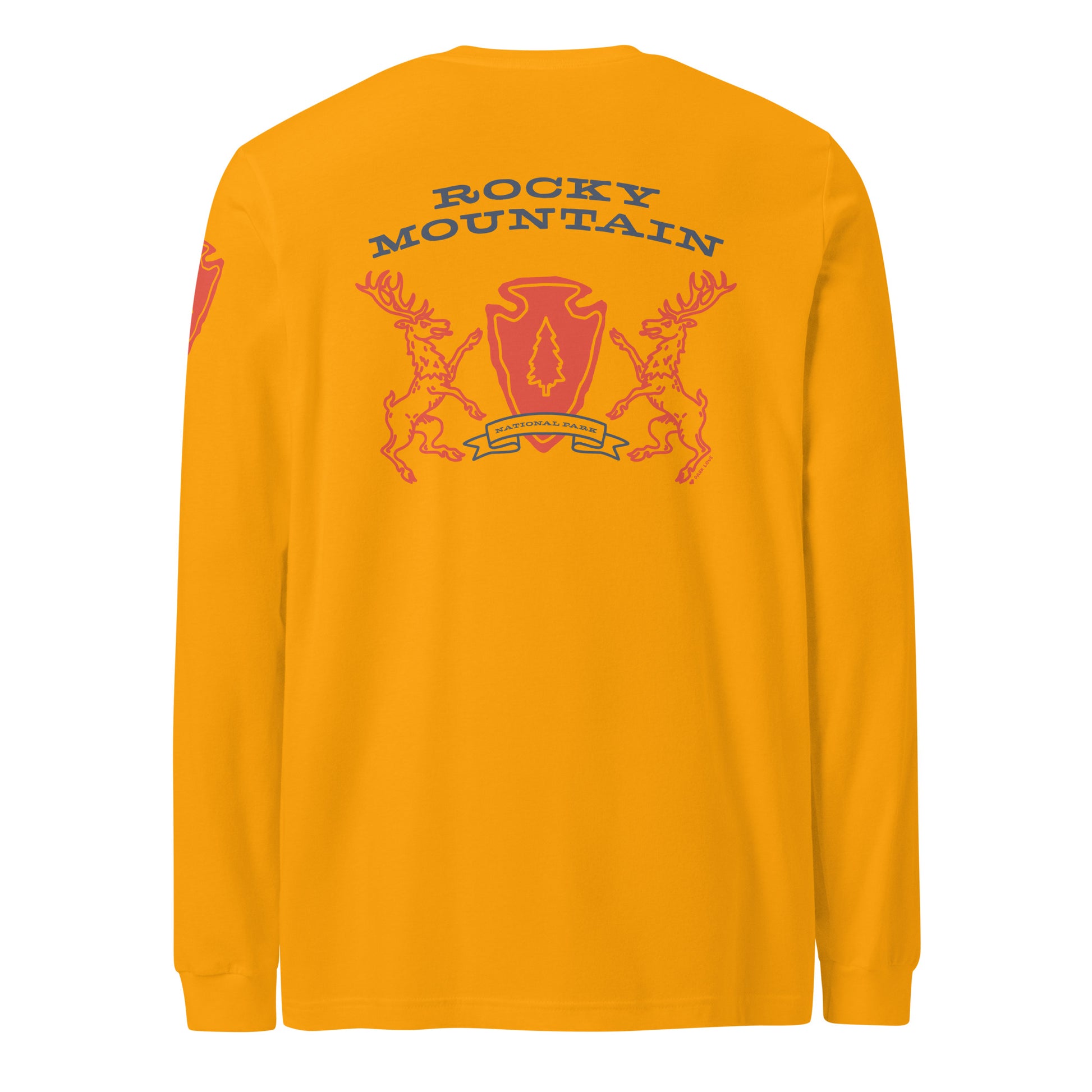 Rocky Mountain National Park Heraldry Long Sleeve Shirt Gold Back
