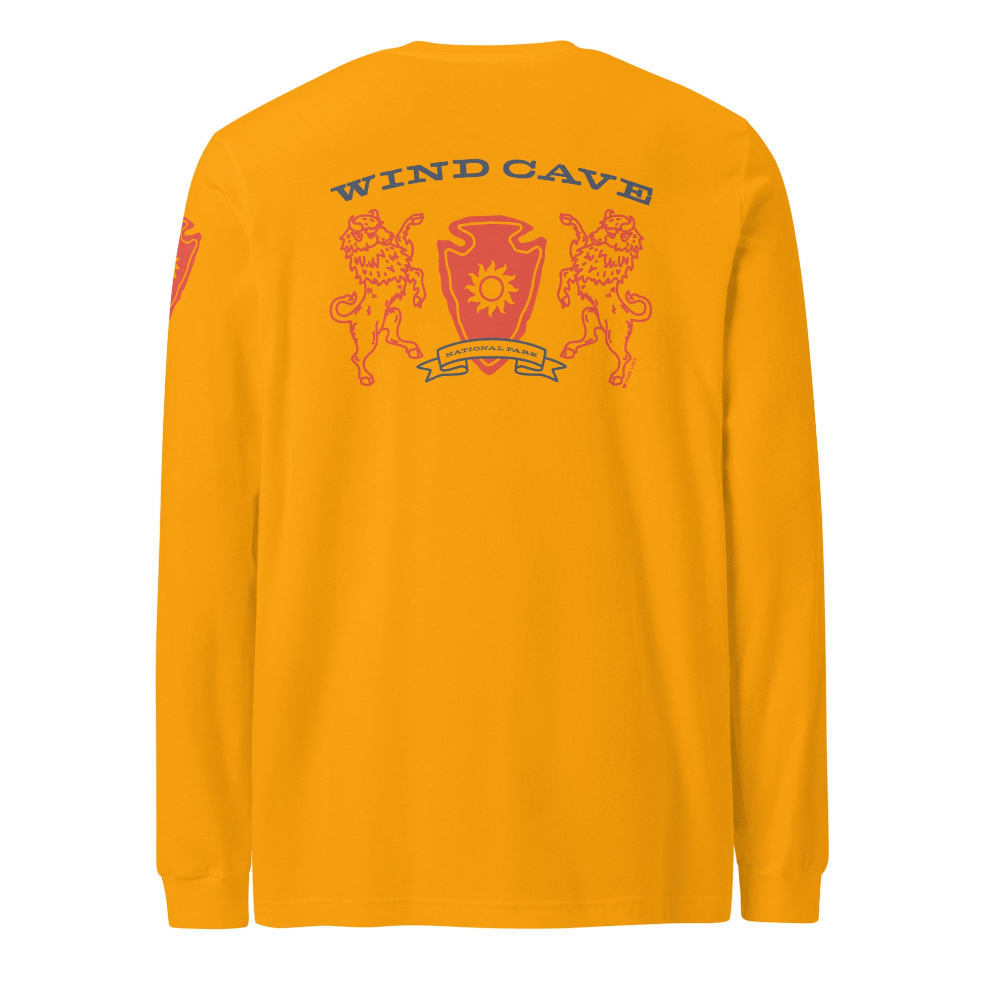 Wind Cave National Park Heraldry Long Sleeve Shirt Gold Back