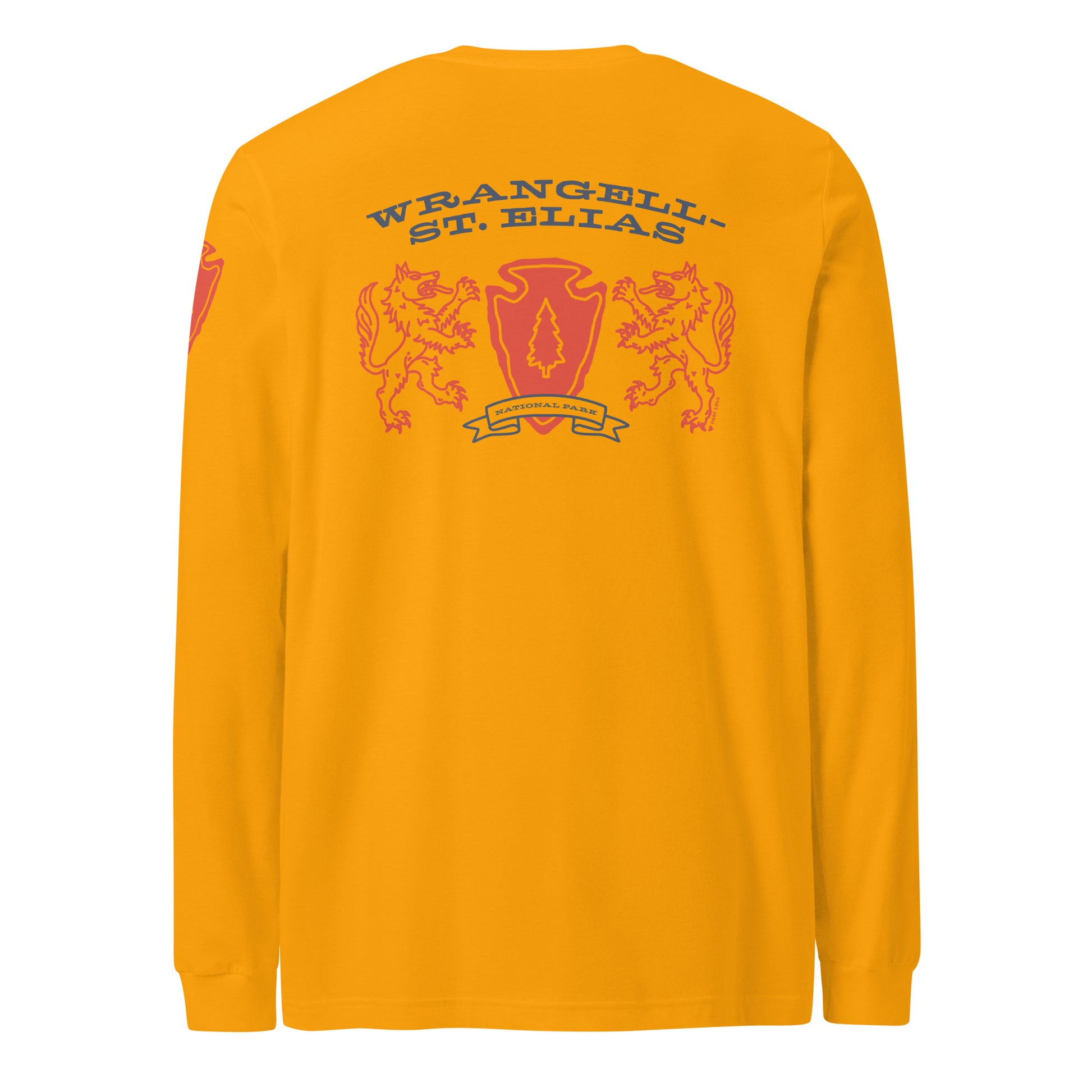 Wrangell St Elias National Park Heraldry Long Sleeve Shirt Gold Back