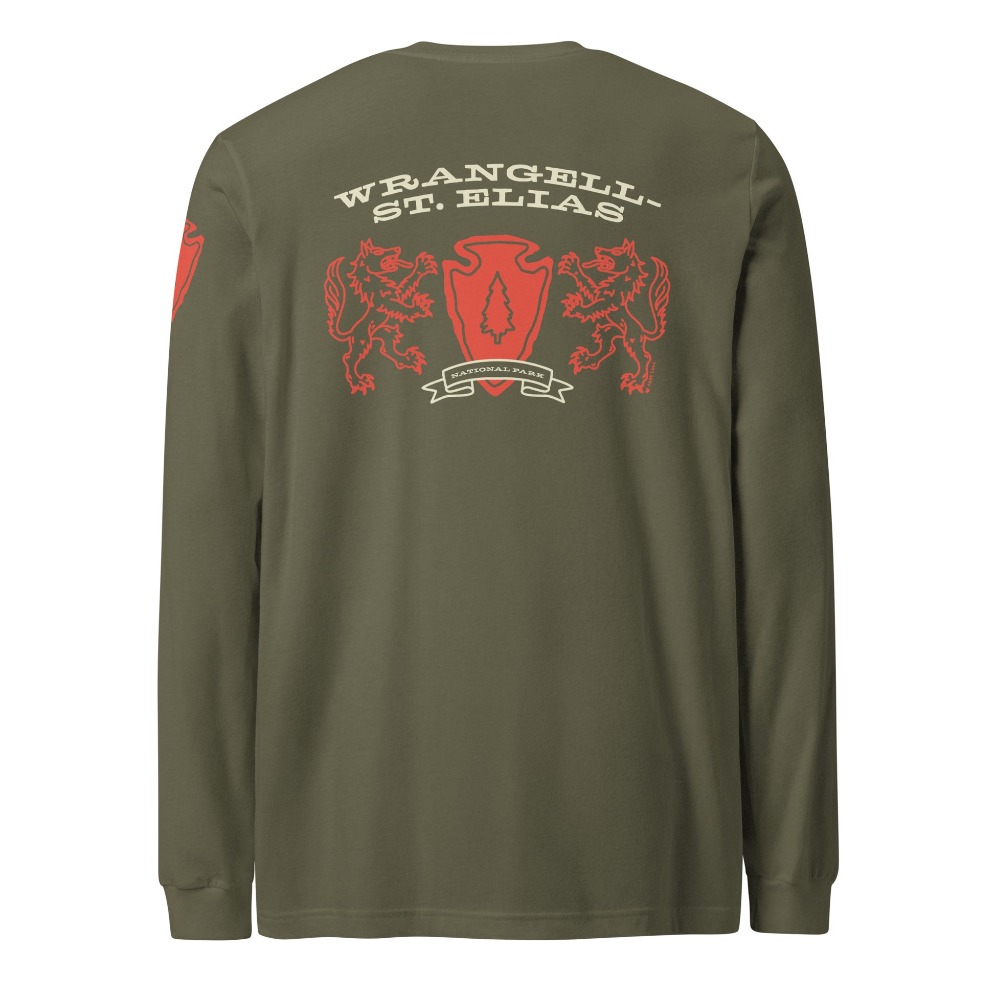 Wrangell St Elias National Park Heraldry Long Sleeve Shirt Green Back