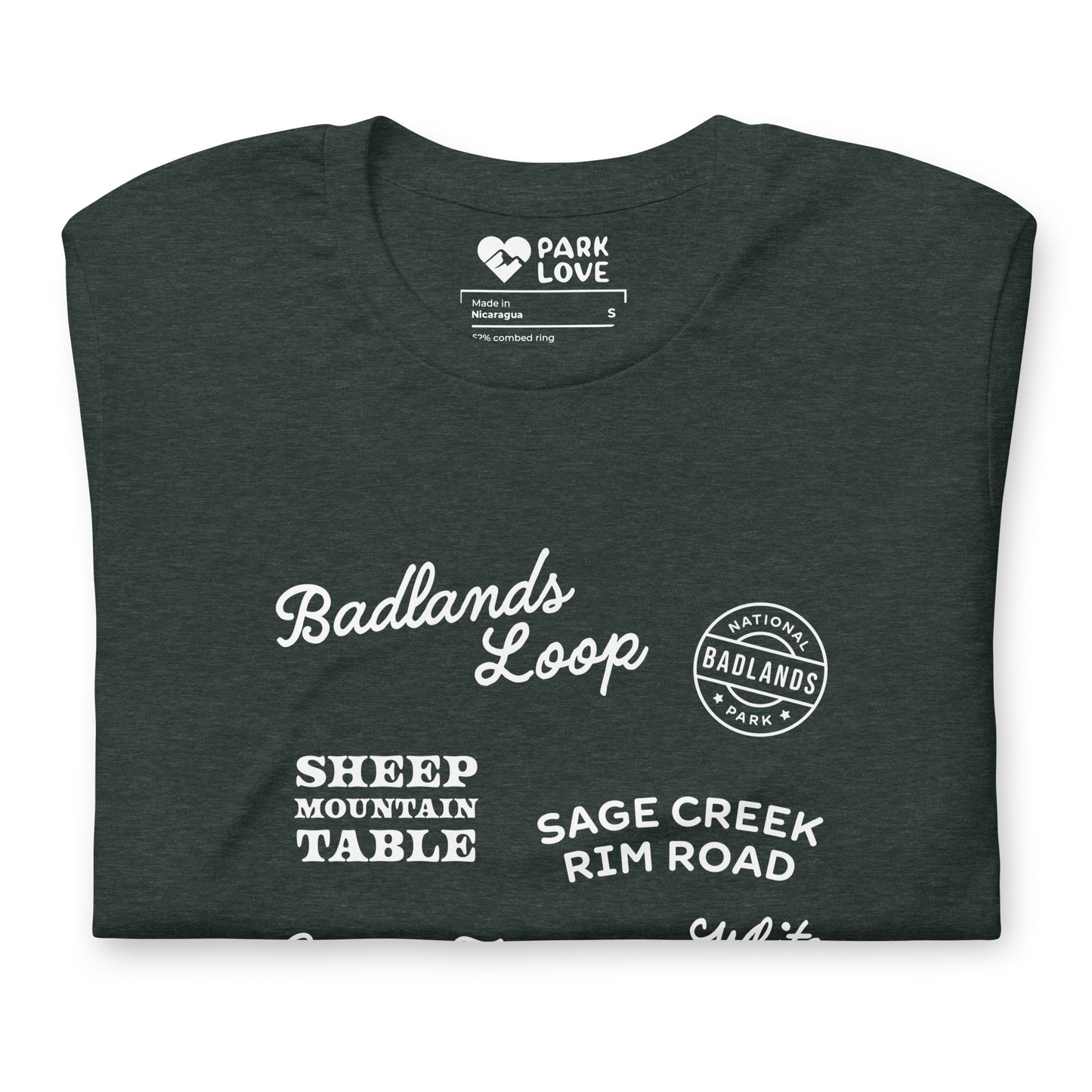 Badlands National Park Destinations Tee Shirt Green Folded