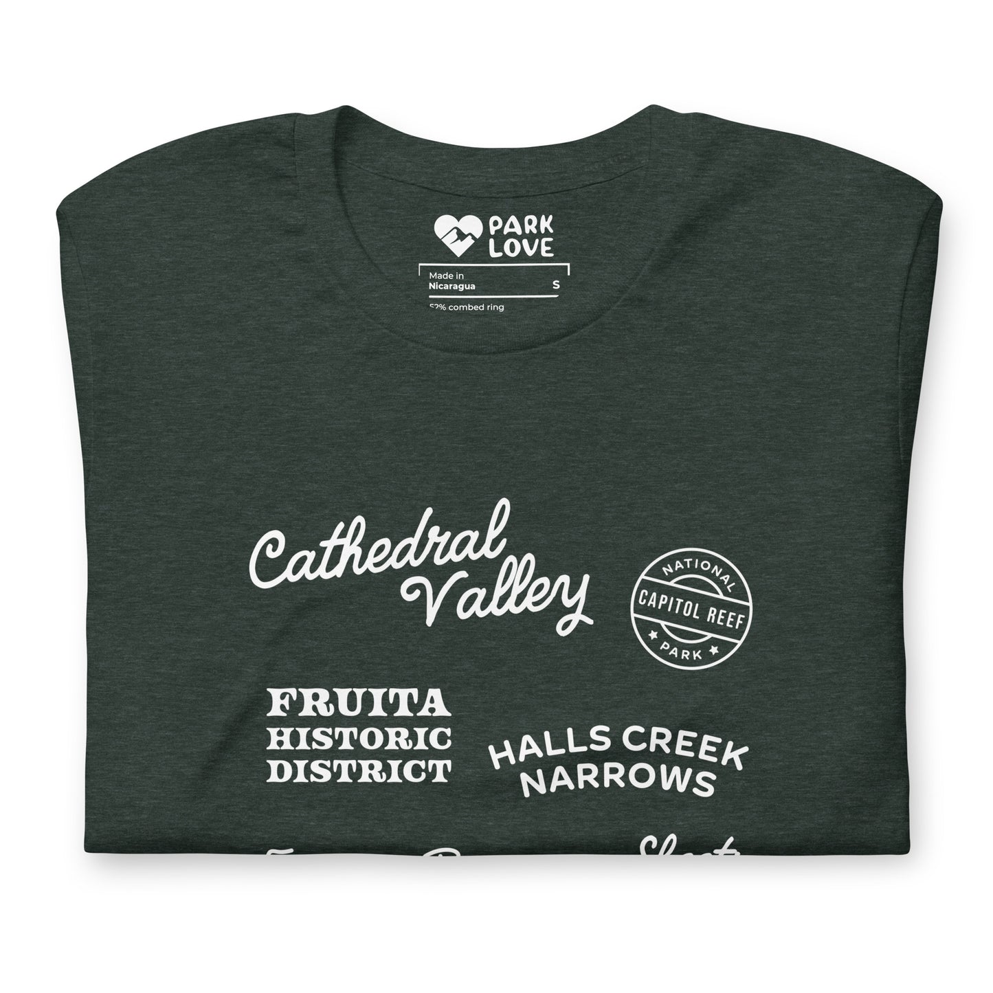 Capitol Reef National Park Destinations Tee Shirt Green Folded