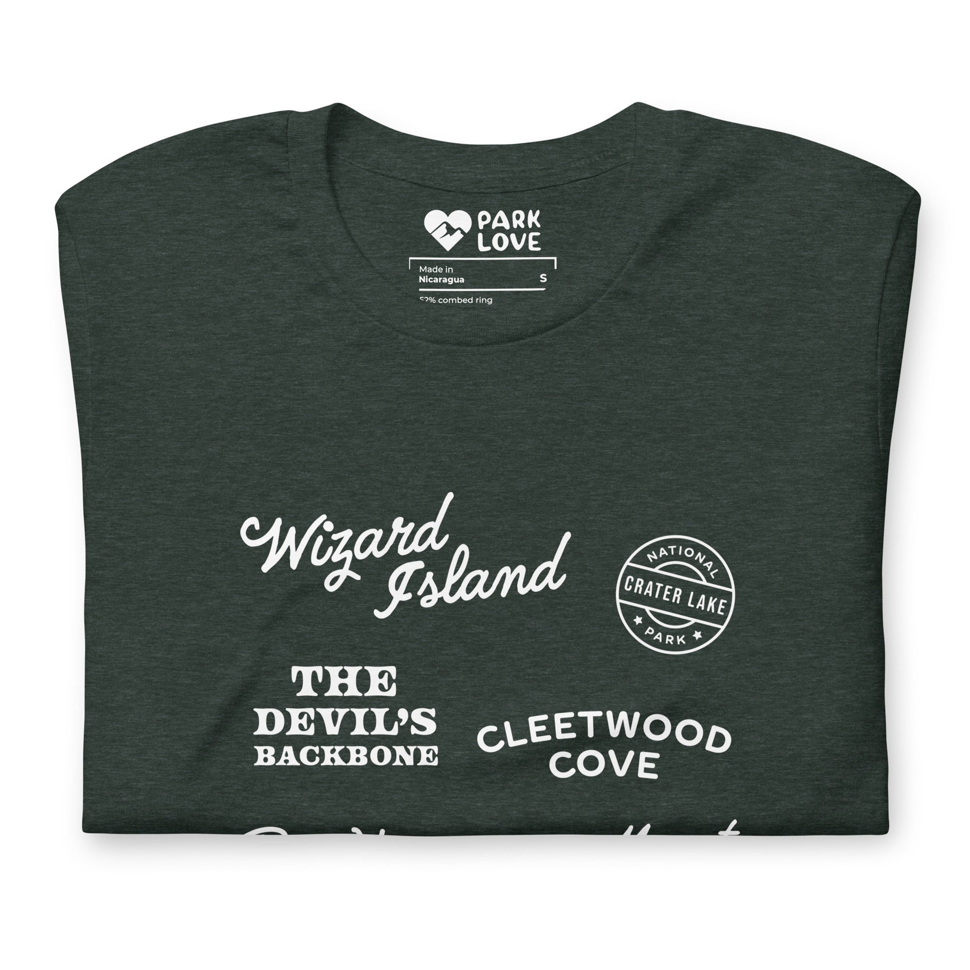 Crater Lake National Park Destinations Tee Shirt Green Folded