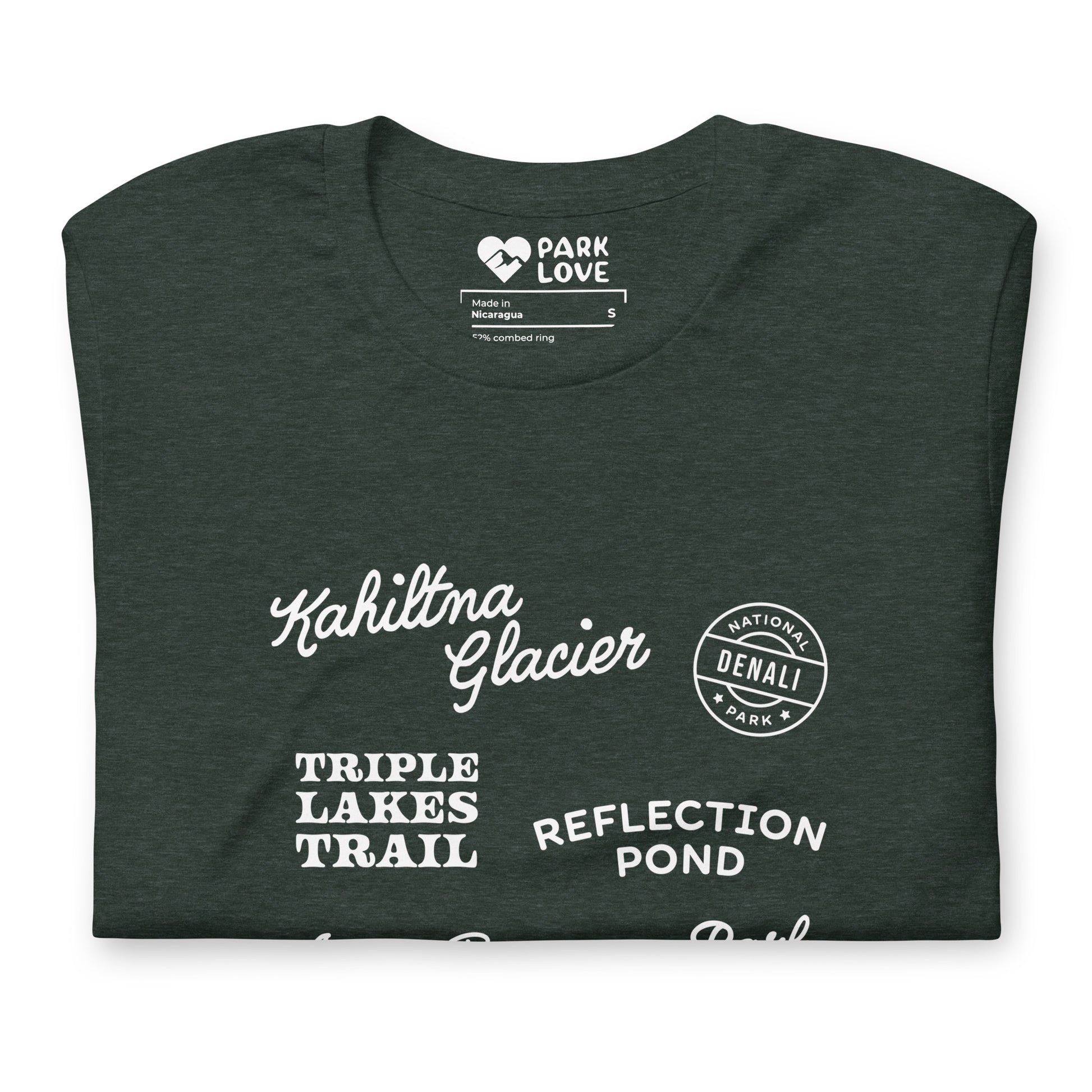 Denali National Park Destinations Tee Shirt Green Folded