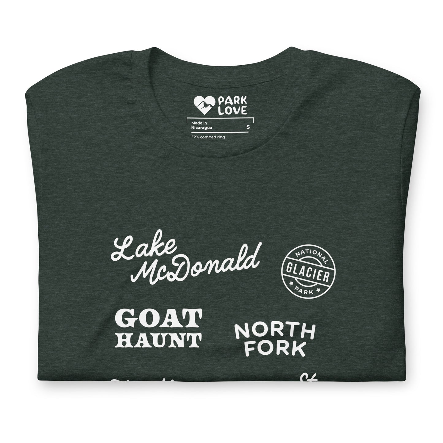 Glacier National Park Destinations Tee Shirt Green Folded