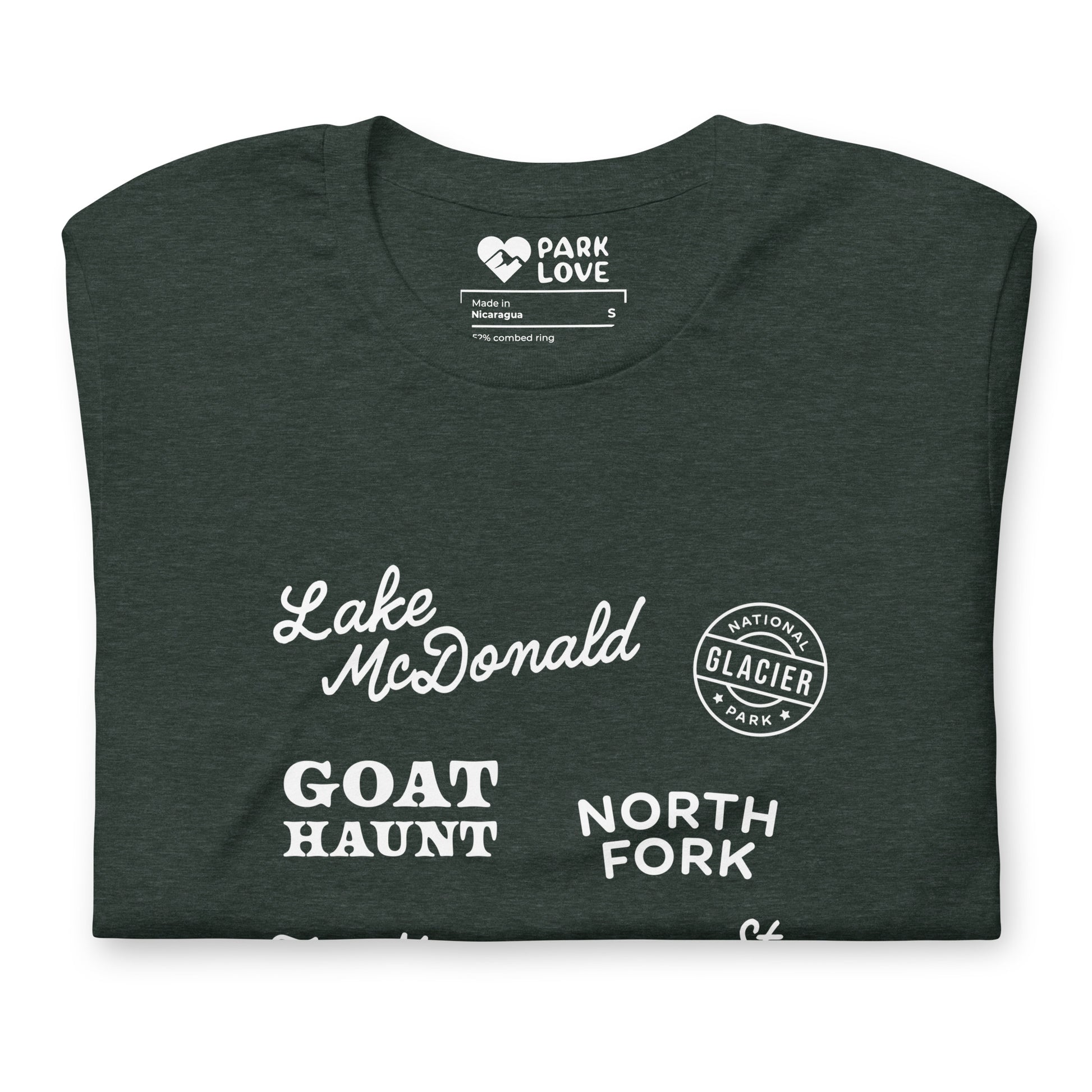 Glacier National Park Destinations Tee Shirt Green Folded