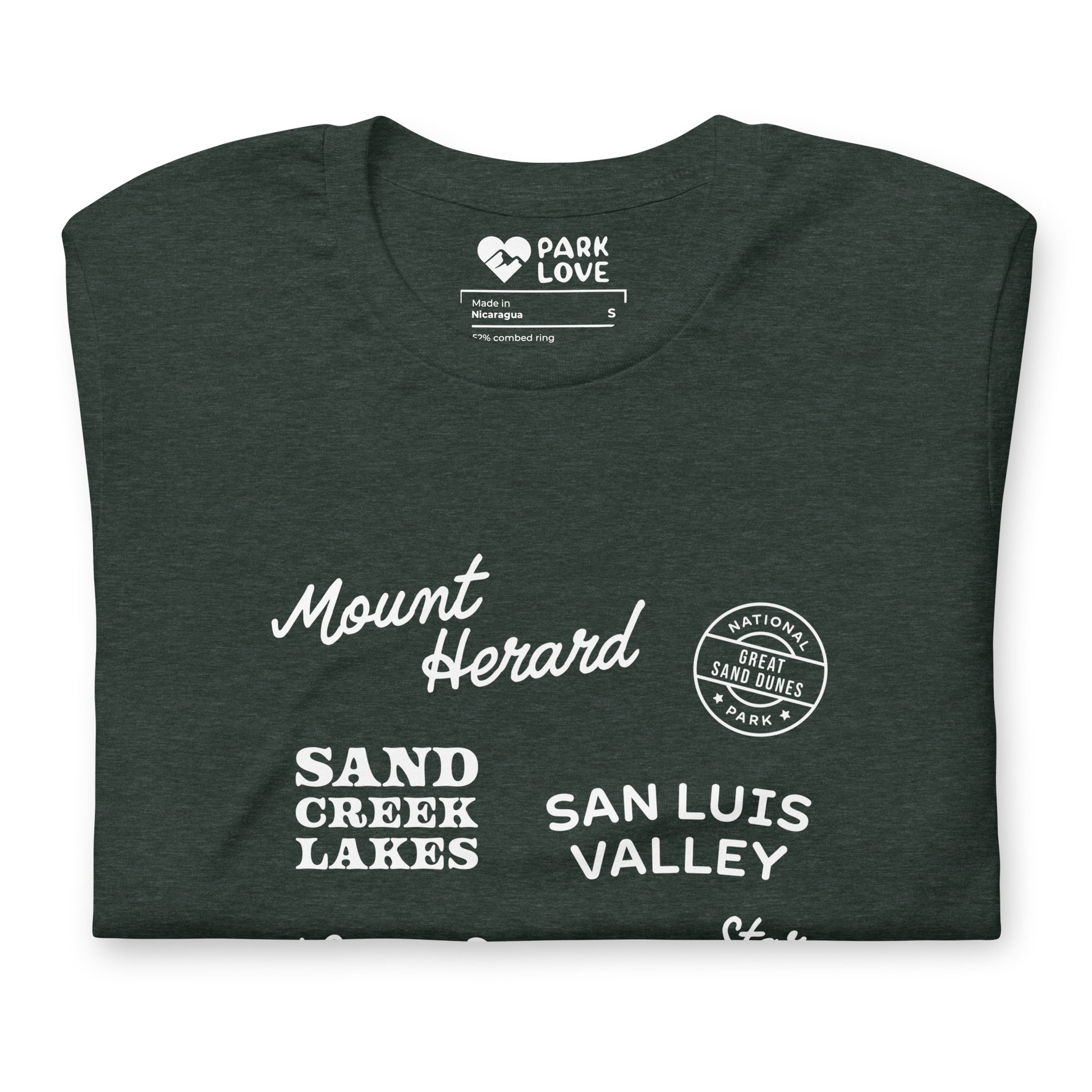 Great Sand Dunes National Park Destinations Tee Shirt Green Folded