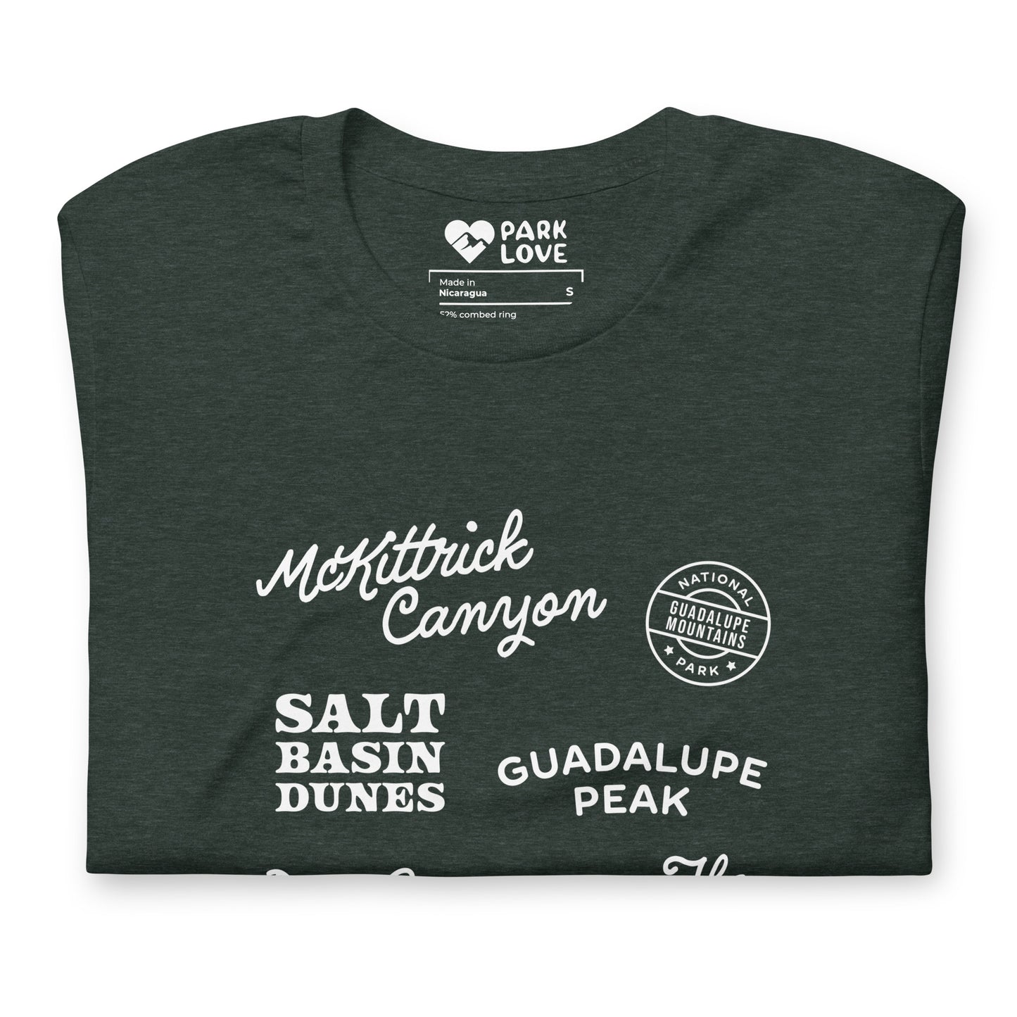 Guadalupe Mountains National Park Destinations Tee Shirt Green Folded