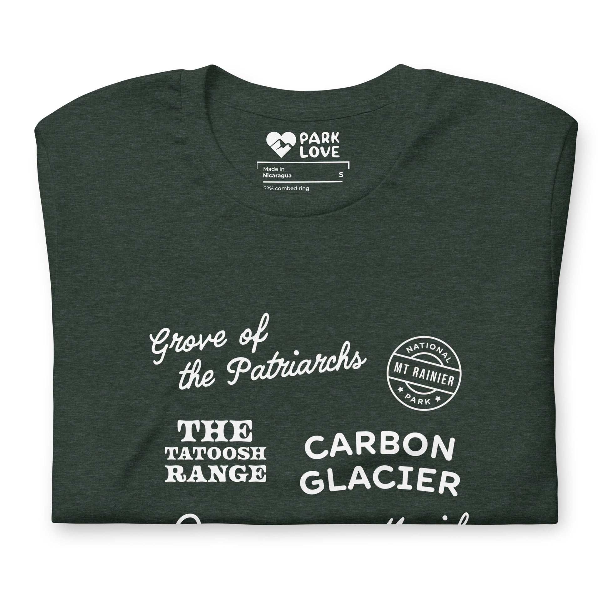 Mount Rainier National Park Destinations Tee Shirt Green Folded