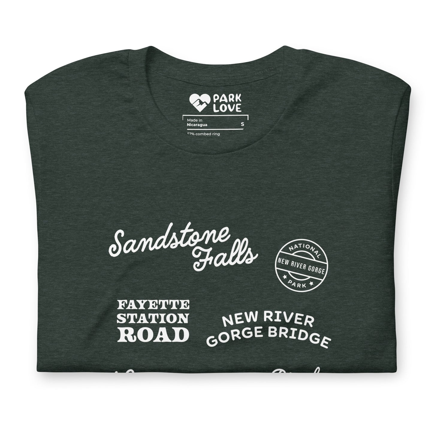 New River Gorge National Park Destinations Tee Shirt Green Folded