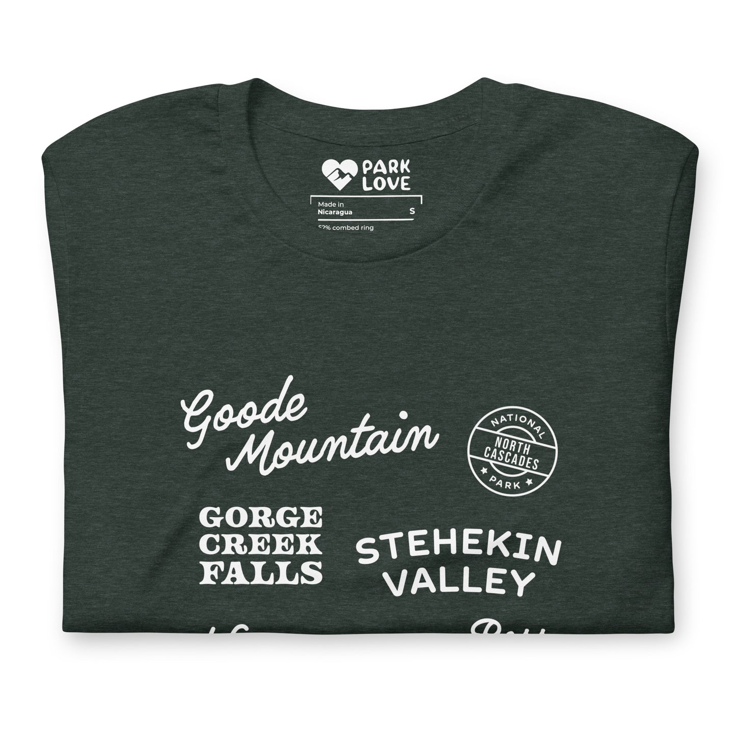 North Cascades National Park Destinations Tee Shirt Green Folded