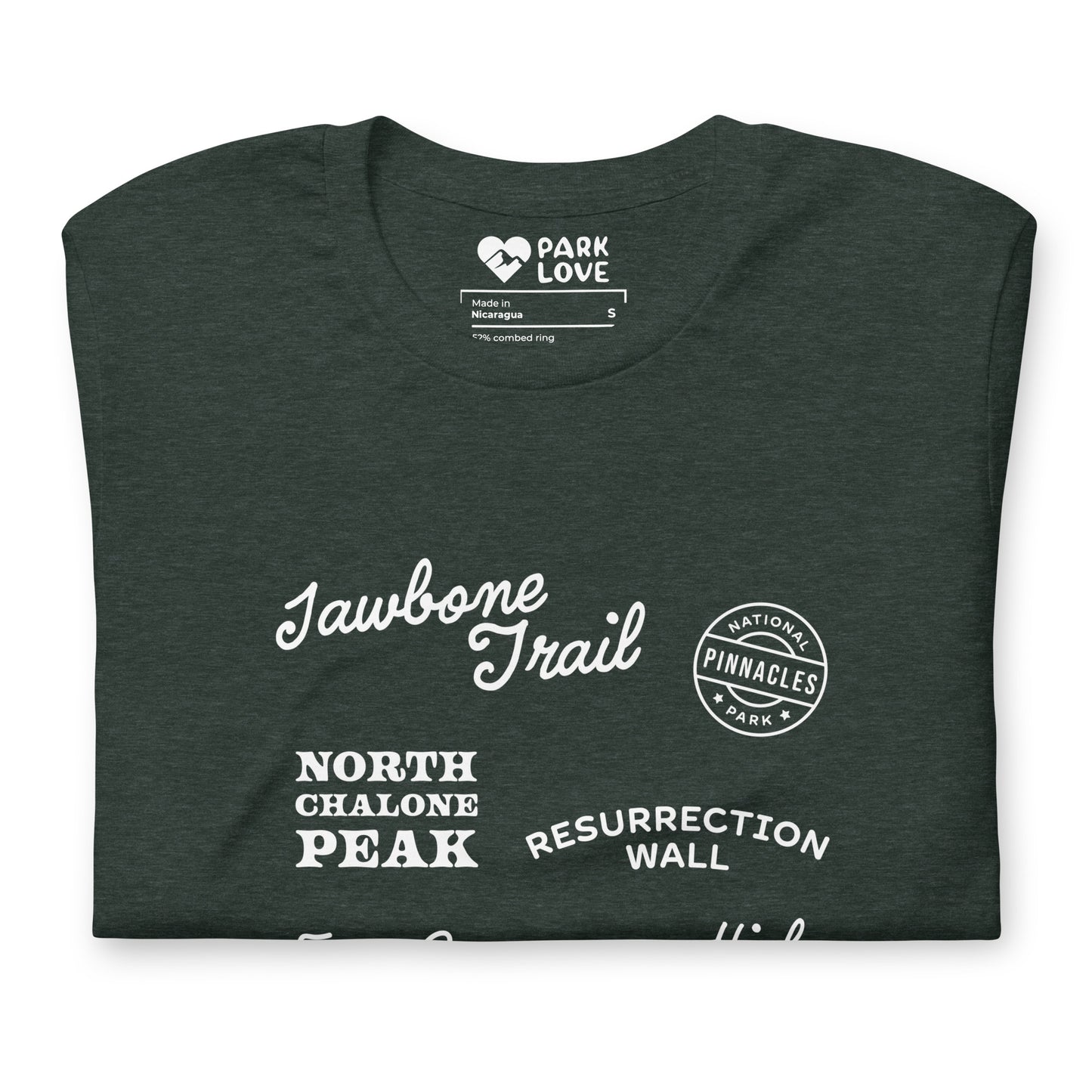 Pinnacles National Park Destinations Tee Shirt Green Folded