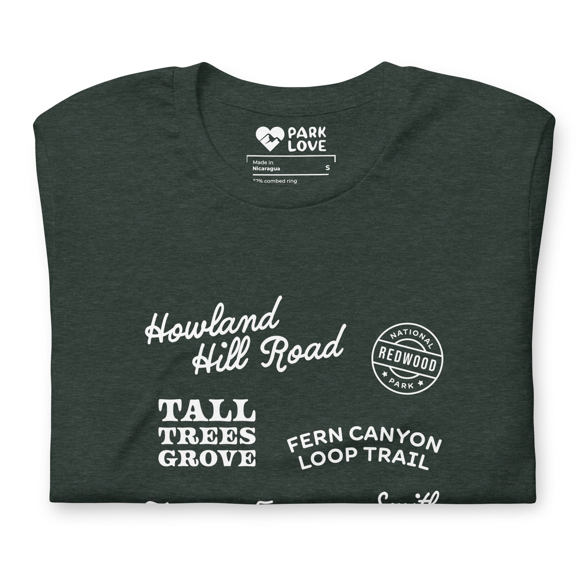 Redwood National Park Destinations Tee Shirt Green Folded