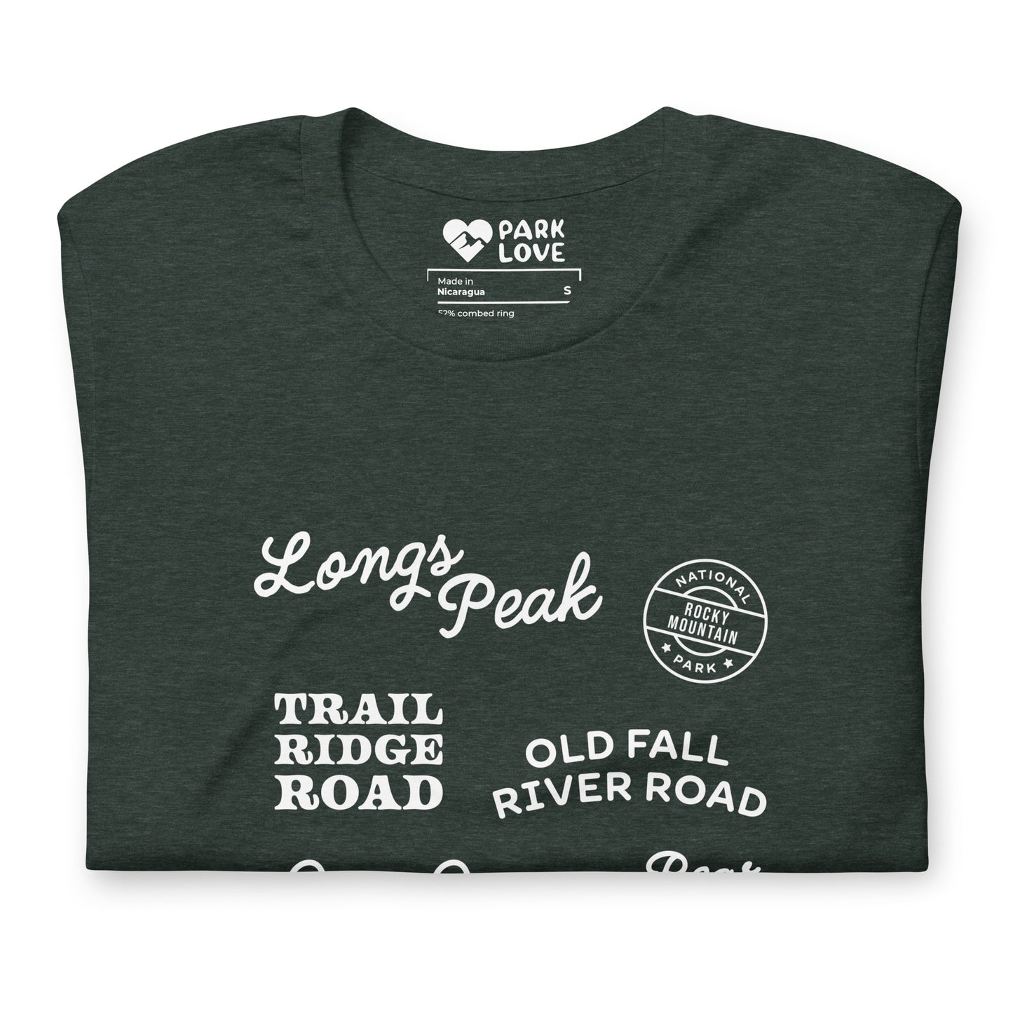 Rocky Mountain National Park Destinations Tee Shirt Green Folded