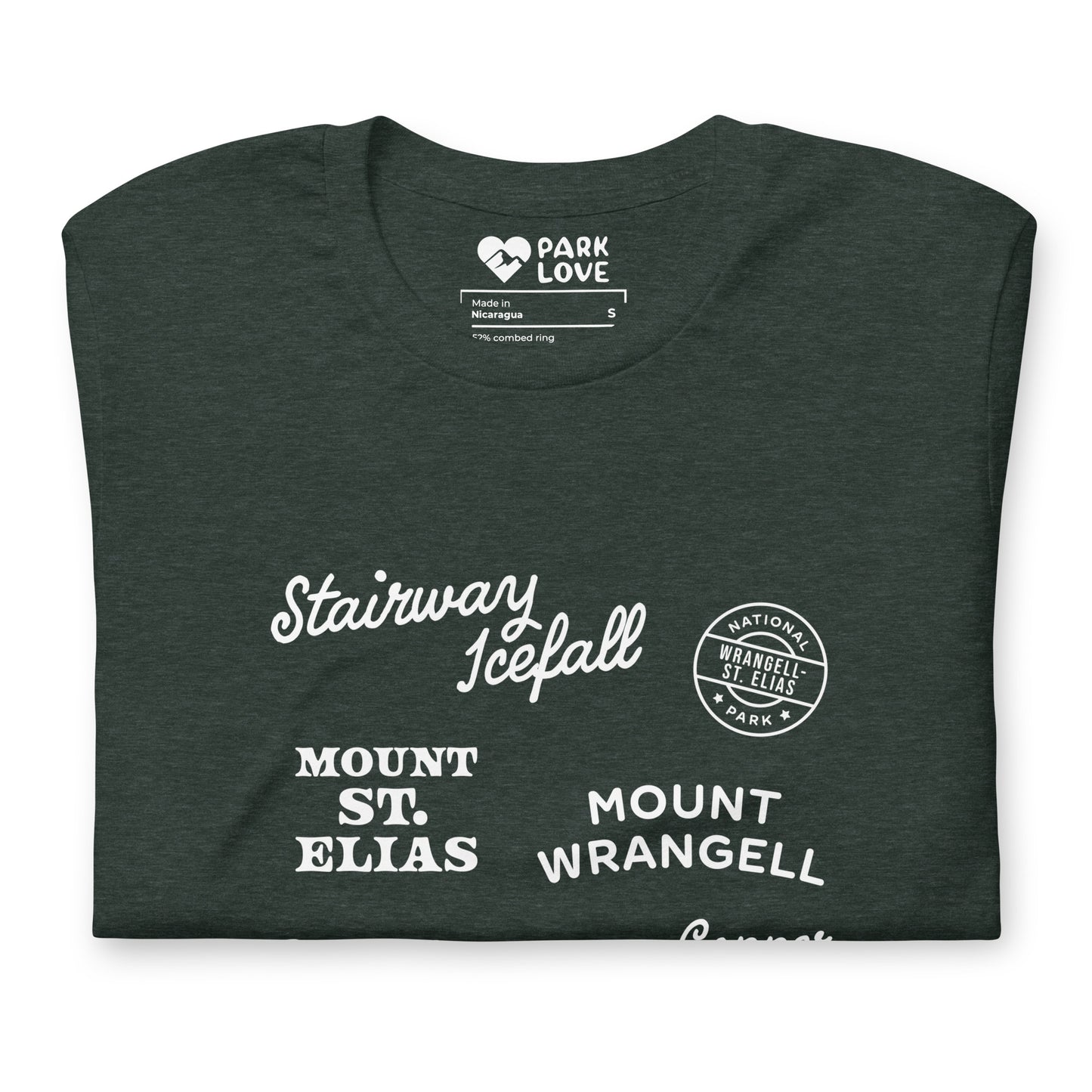 Wrangell St Elias National Park Destinations Tee Shirt Green Folded