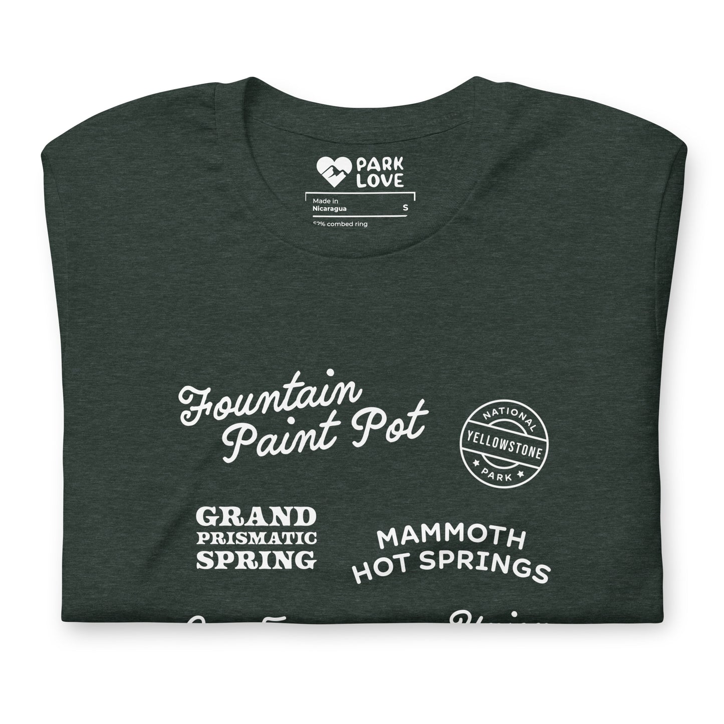 Yellowstone National Park Destinations Tee Shirt Green Folded