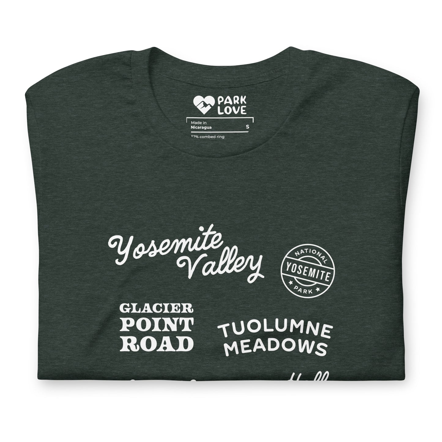 Yosemite National Park Destinations Tee Shirt Green Folded